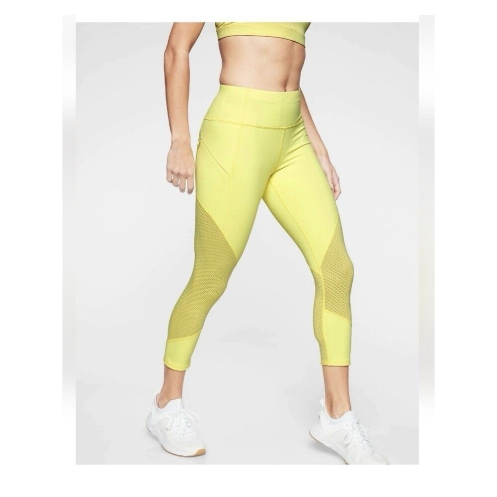 Athleta Mesh Contender Capri Leggings “Fresh Yellow” Women’s Size S
